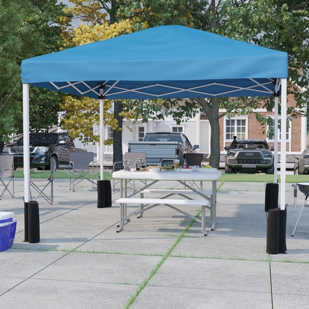 FLASH FURNITURE Blue Pop Up Canopy Tent and Folding Bench Set JJ-GZ10PKG103-BL-GG